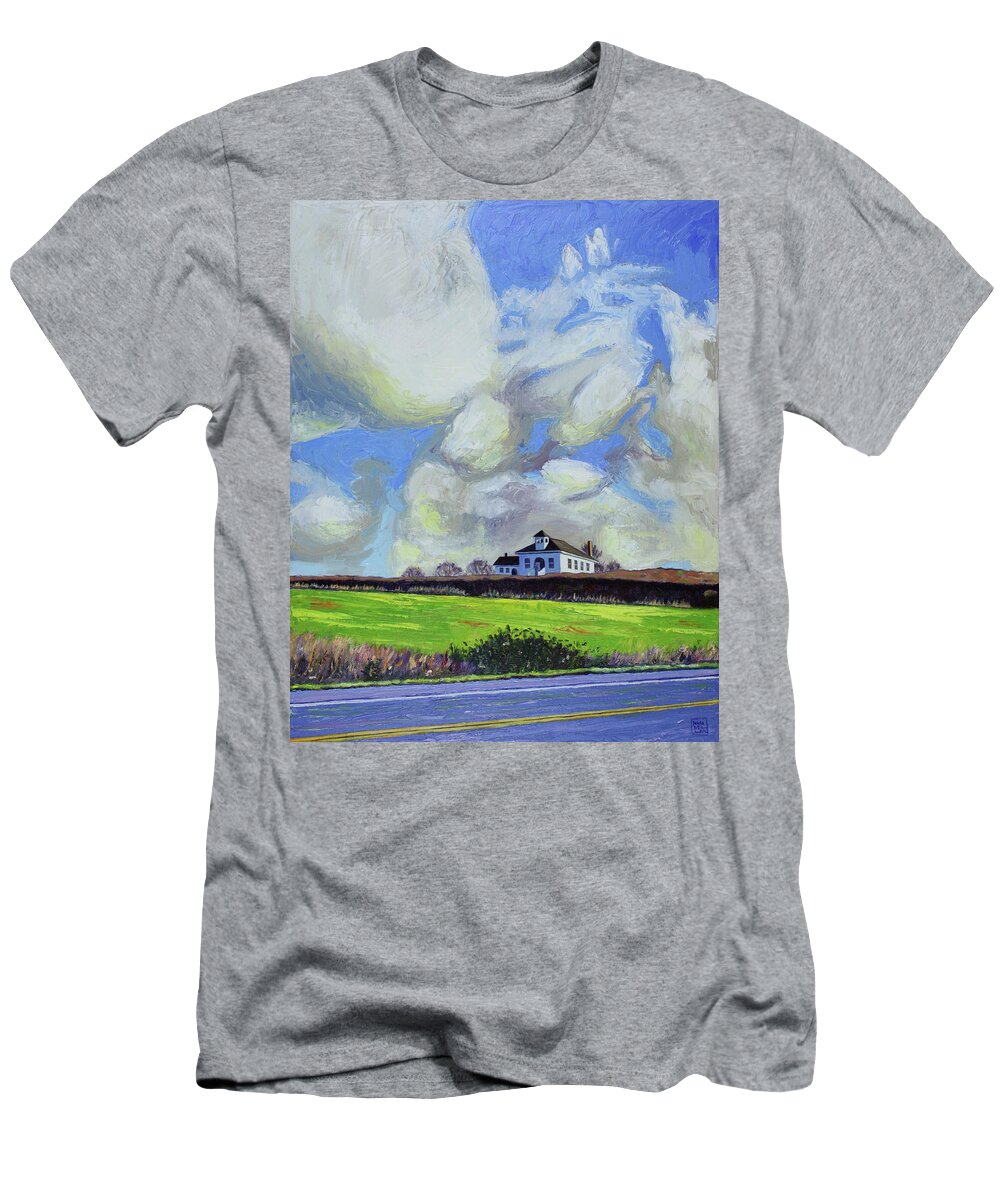 Landscape T-Shirt featuring the painting San de Fuca Schoolhouse by Stacey Neumiller