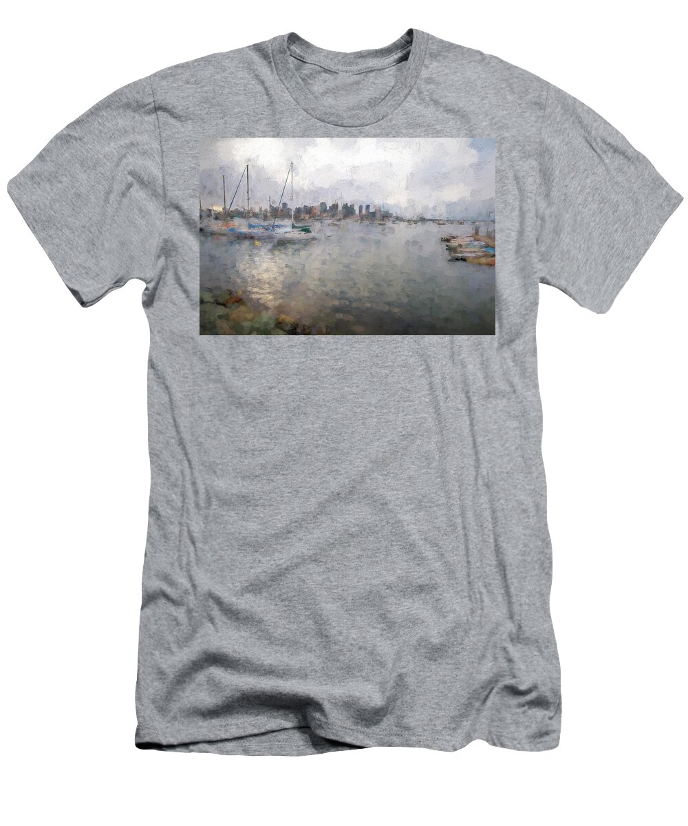 San Diego T-Shirt featuring the mixed media San Diego Harbor Impressions Painterly by Joseph S Giacalone