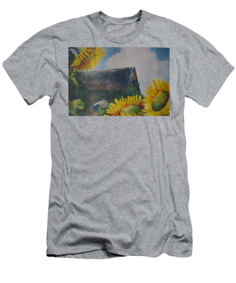 Sunflowers T-Shirt featuring the painting Sand Mountain Sunflowers by ML McCormick