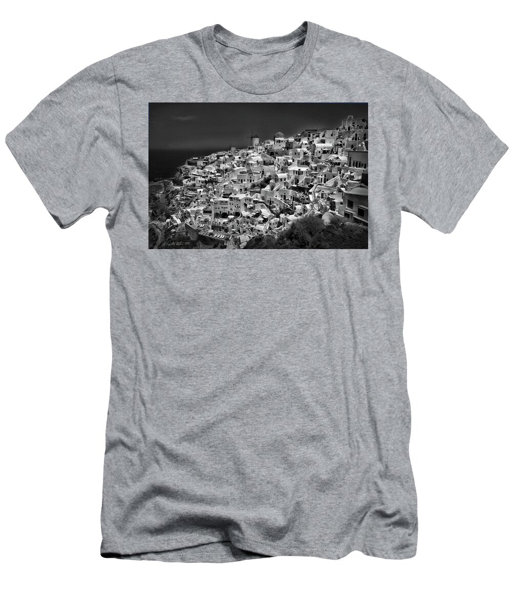 Seascape T-Shirt featuring the photograph Santorini bw by Aleksander Rotner