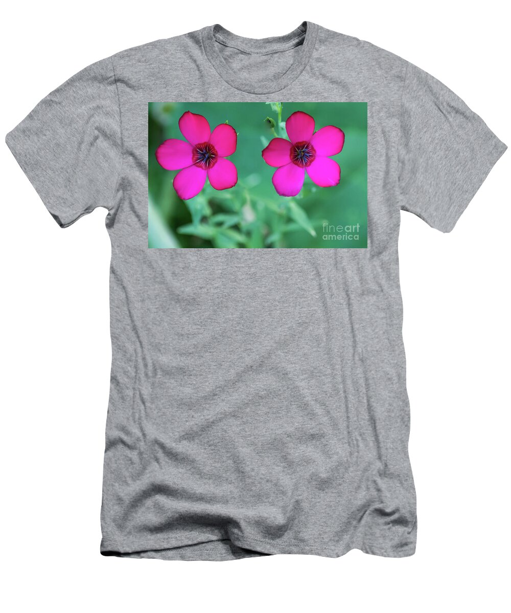Flower T-Shirt featuring the photograph Scarlet Flax Wildflowers by Suzanne Luft