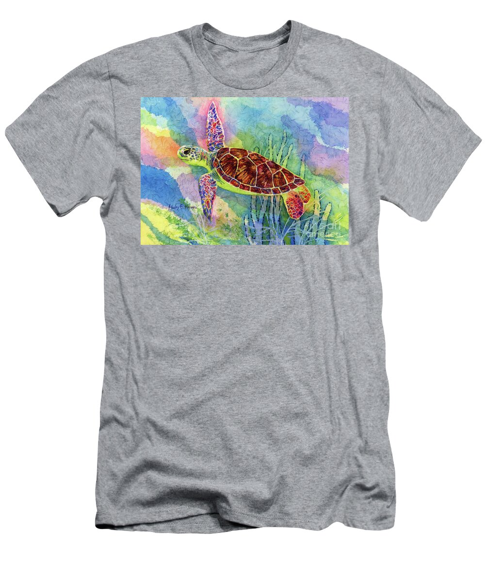 Turtle T-Shirt featuring the painting Sea Turtle-pastel colors by Hailey E Herrera