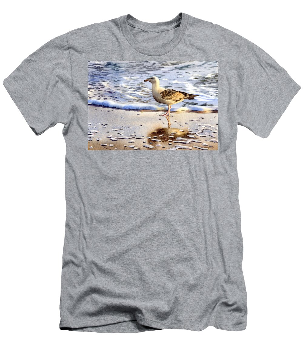 Seagull T-Shirt featuring the painting Seagull in the Golden Afternoon by Espero Art