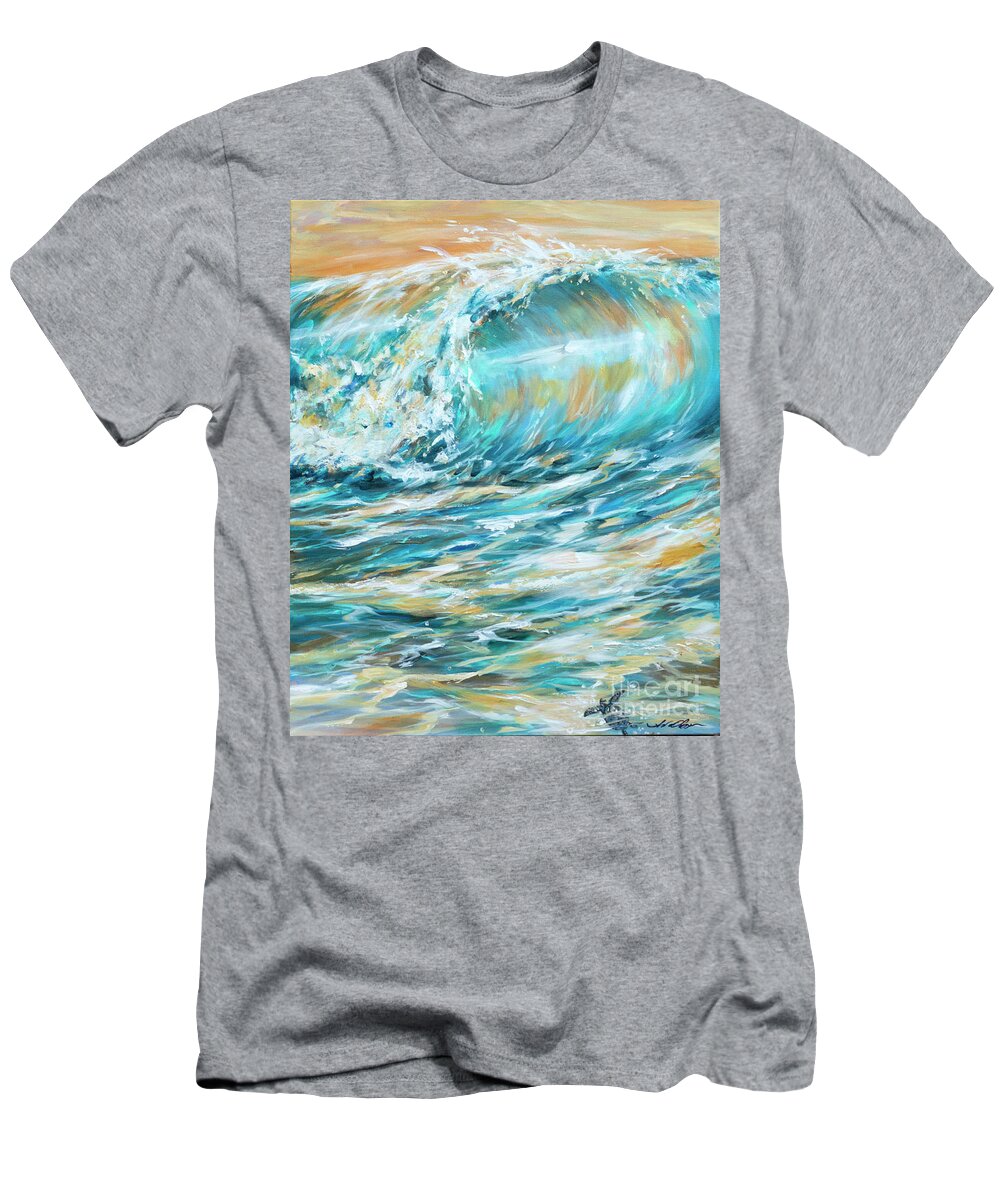 Beach T-Shirt featuring the painting Seaspray Gold by Linda Olsen