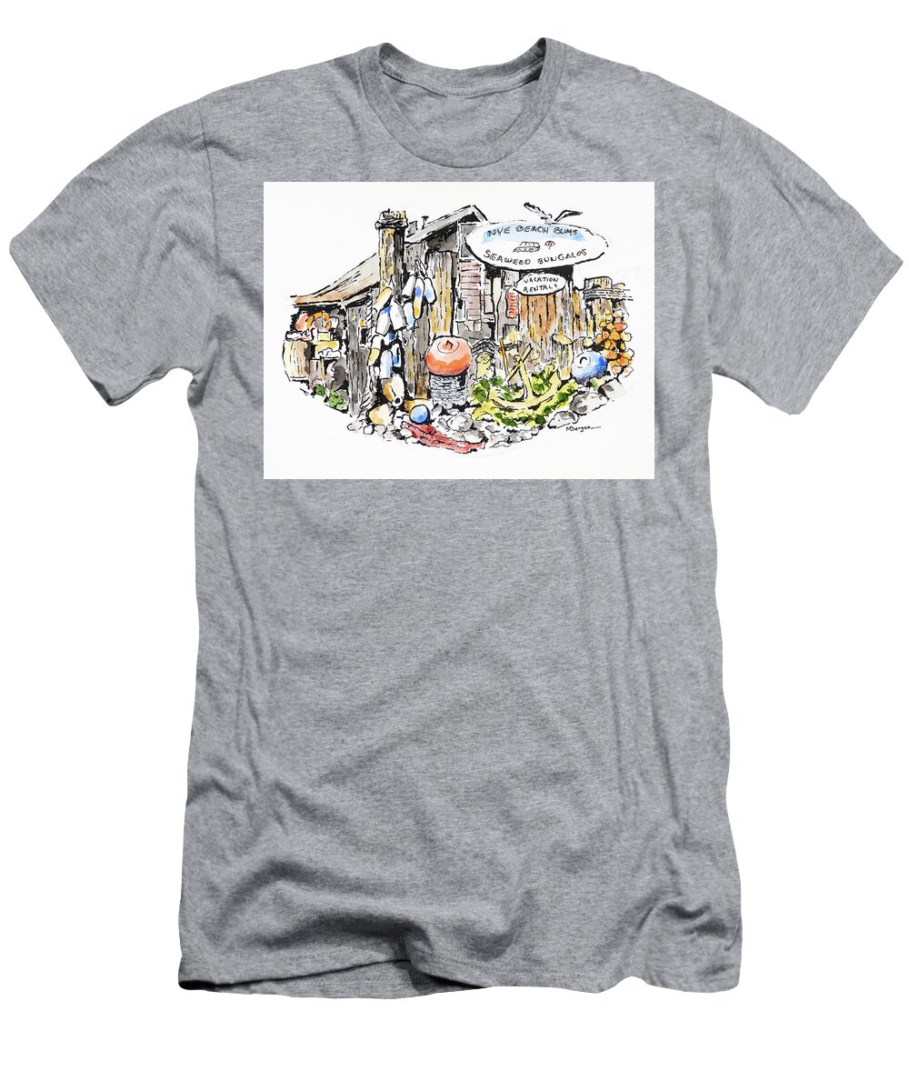 Nye Beach T-Shirt featuring the drawing Seaweed Bungalows by Mike Bergen