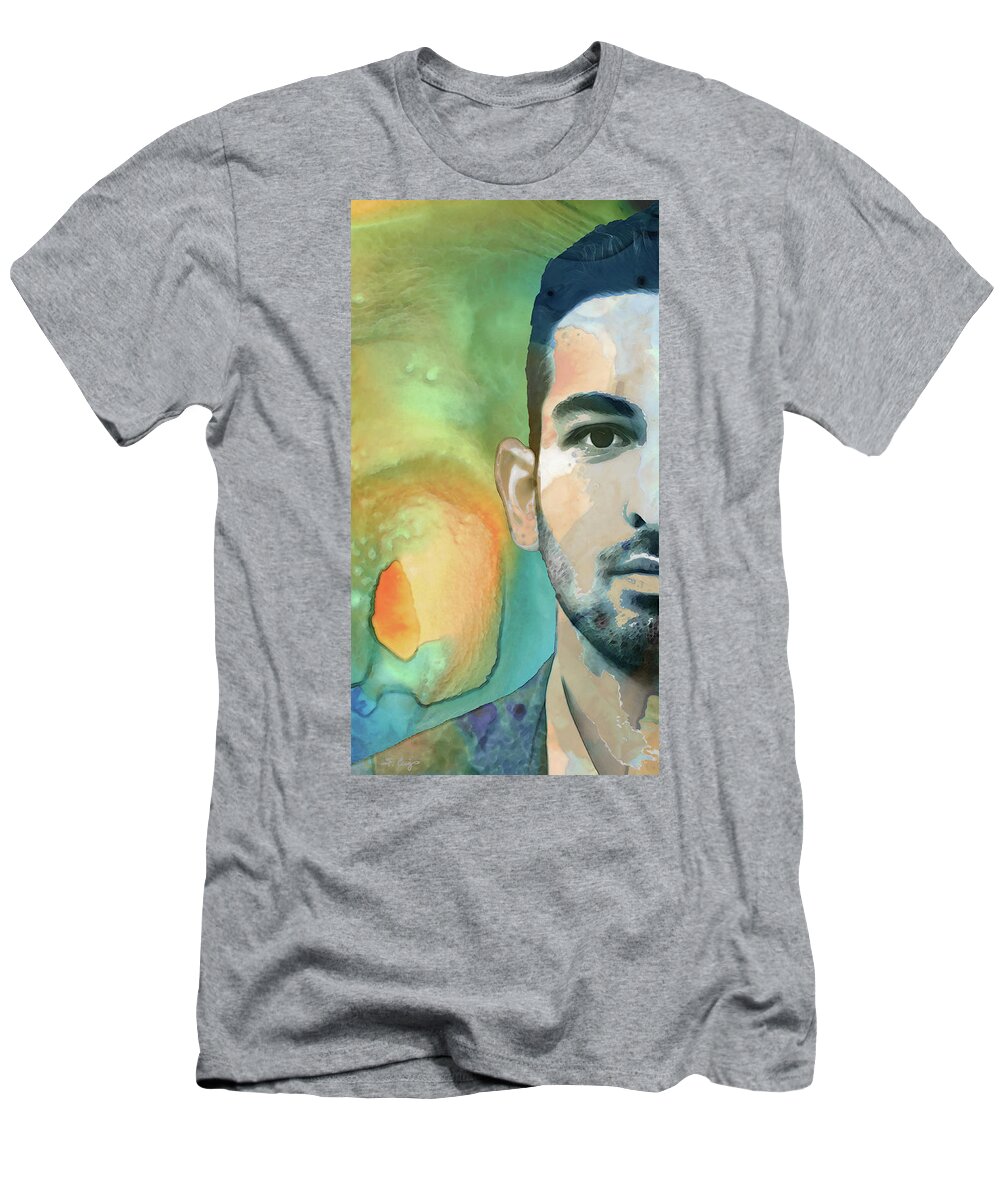 Portrait T-Shirt featuring the painting Sebouh - Commissioned Portrait - Sharon Cummings by Sharon Cummings
