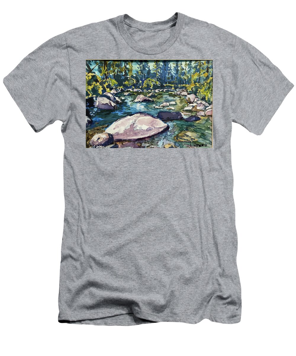 Yellowstone Park T-Shirt featuring the painting Secret Spot in Yellowstone Park by Les Herman