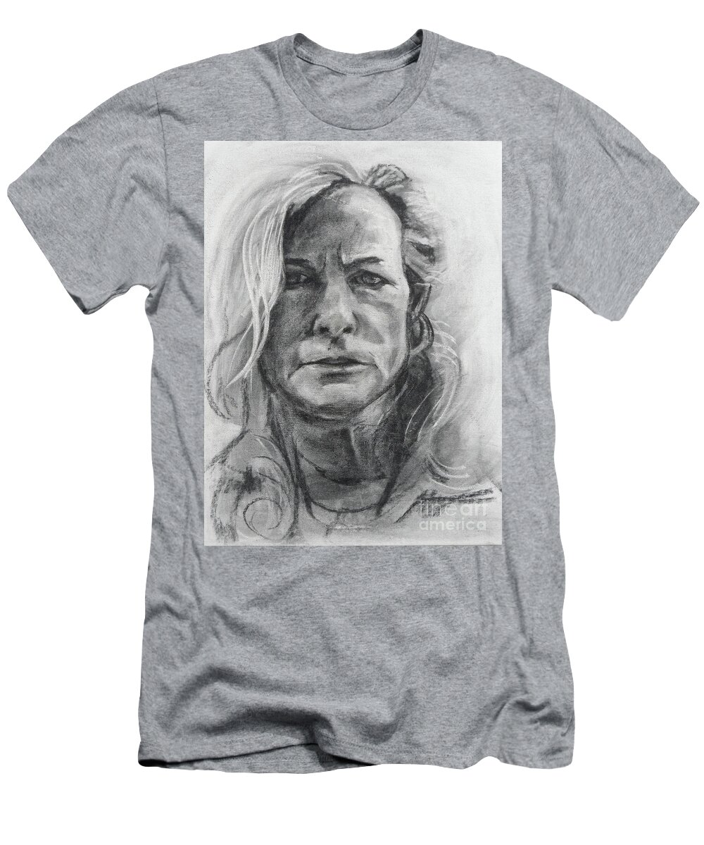 Self Portrait T-Shirt featuring the drawing Self Portrait, 2015 by PJ Kirk