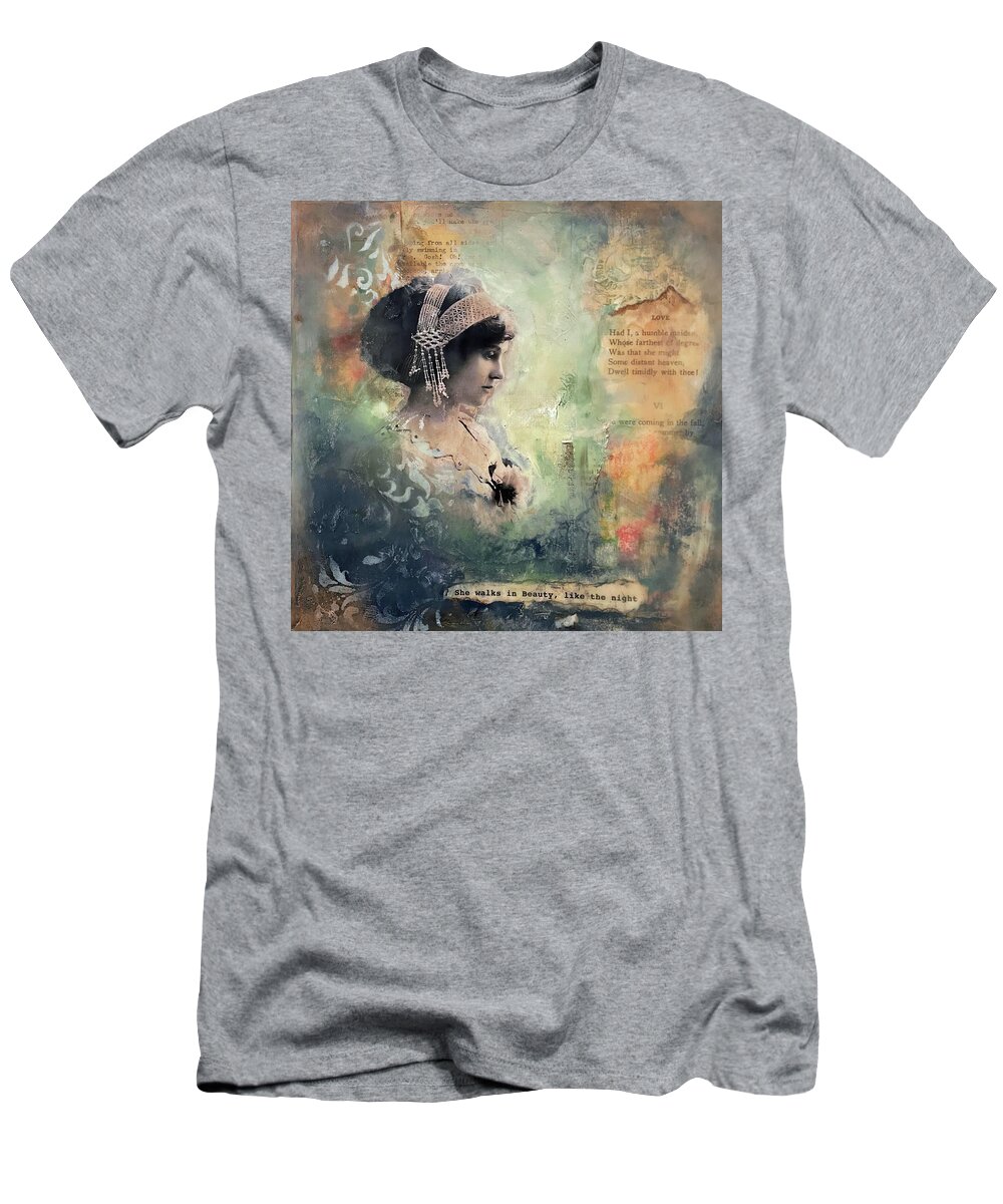 Vintage Collage T-Shirt featuring the painting She Walks in Beauty by Diane Fujimoto