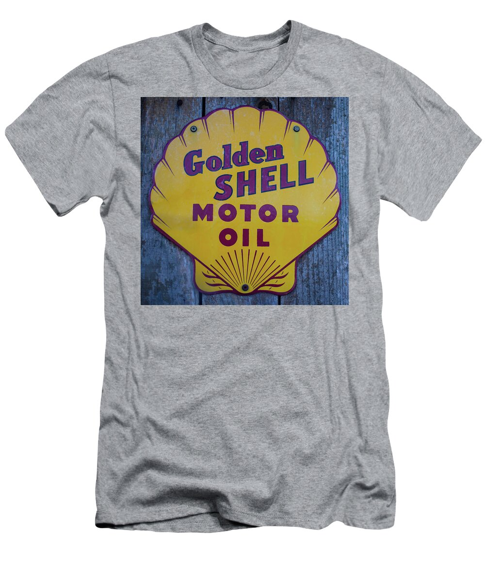 Shell Motor Oil T-Shirt featuring the photograph shell Motor Oil sign by Flees Photos