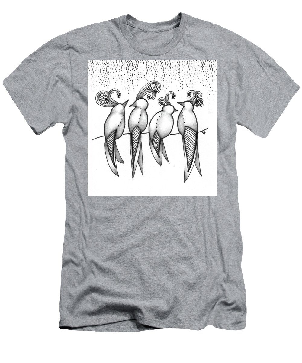 Birds T-Shirt featuring the drawing Singin' in the Rain by Jan Steinle