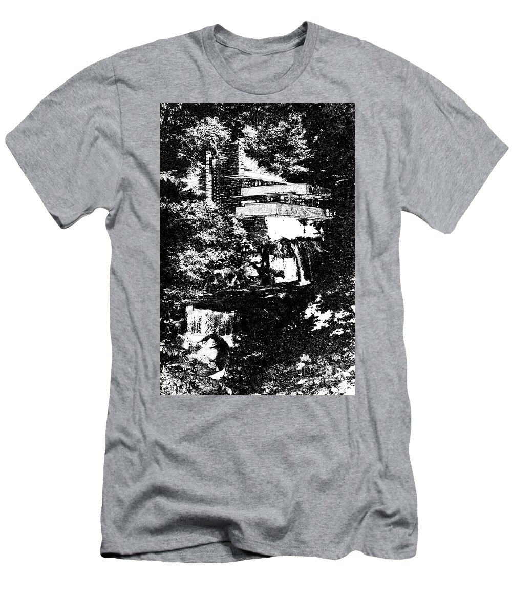 Frank Lloyd Wright T-Shirt featuring the drawing Sketch of Fallingwater House by Doc Braham