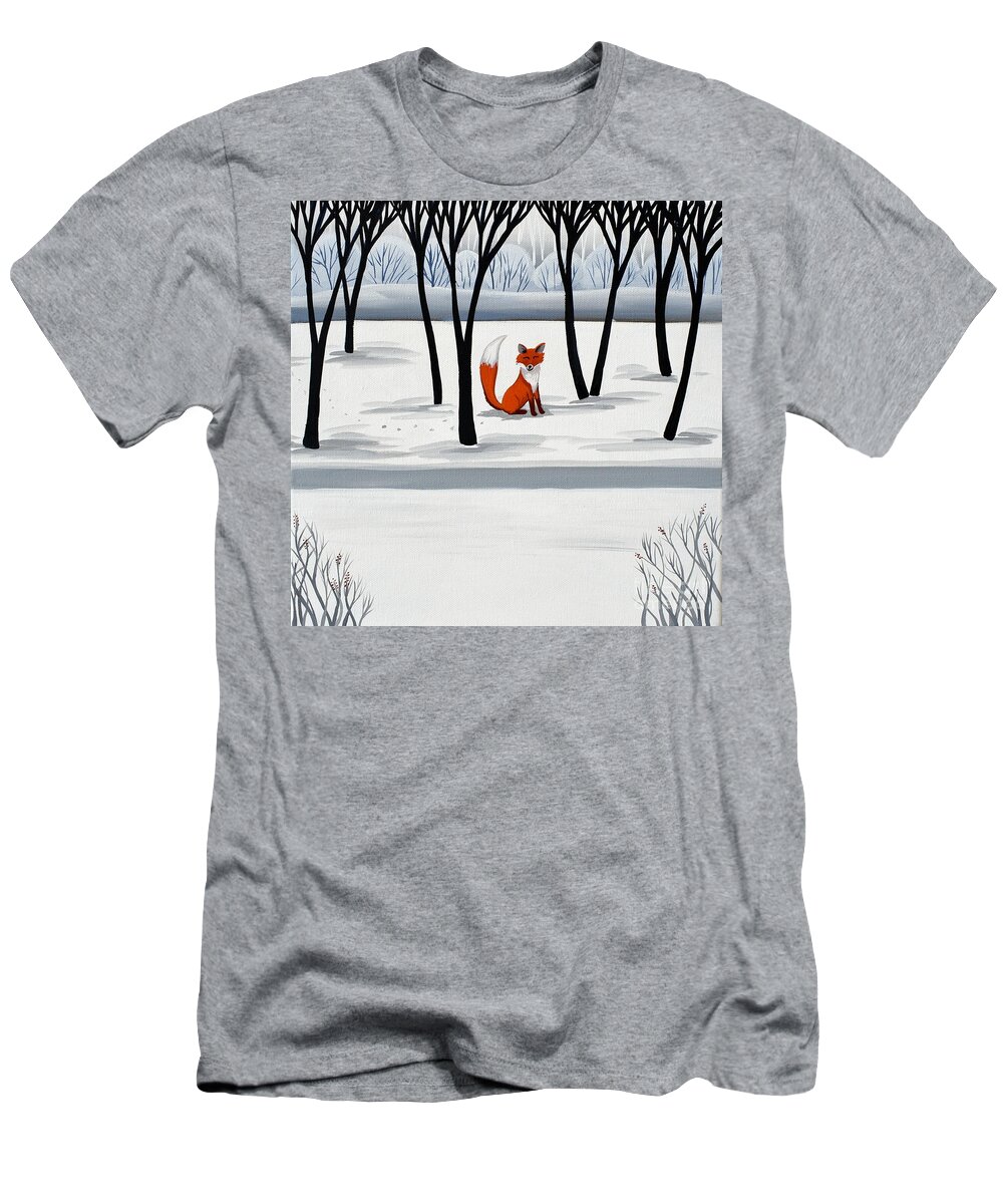 Fox T-Shirt featuring the painting Smiling Fox  woodland animal cute by Debbie Criswell