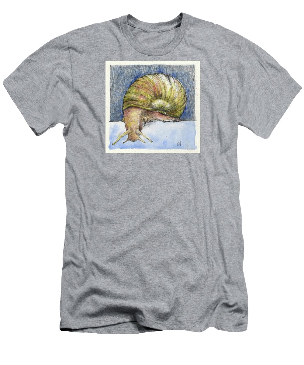 Snail T-Shirt featuring the mixed media Snail Search by AnneMarie Welsh