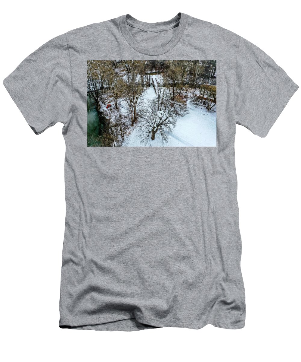 Rochester T-Shirt featuring the photograph Snow Covered Park DJI_0841 by Michael Thomas