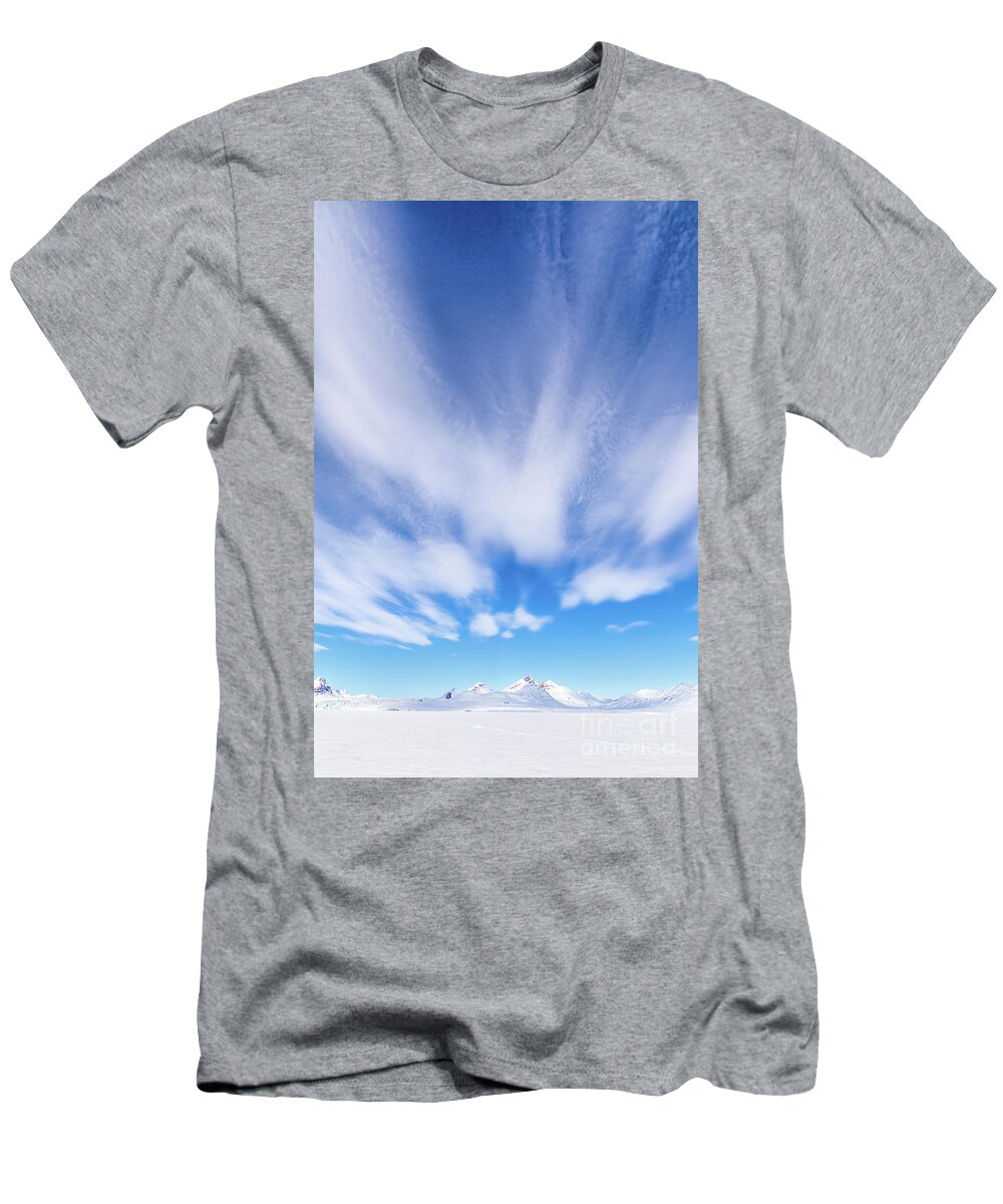 Remote T-Shirt featuring the photograph Snow mountains and big sky, Svalbard by Jane Rix