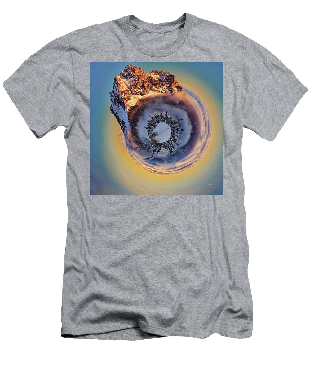 Montana T-Shirt featuring the photograph Snowy Mountain Tiny Planet by Russ Harris