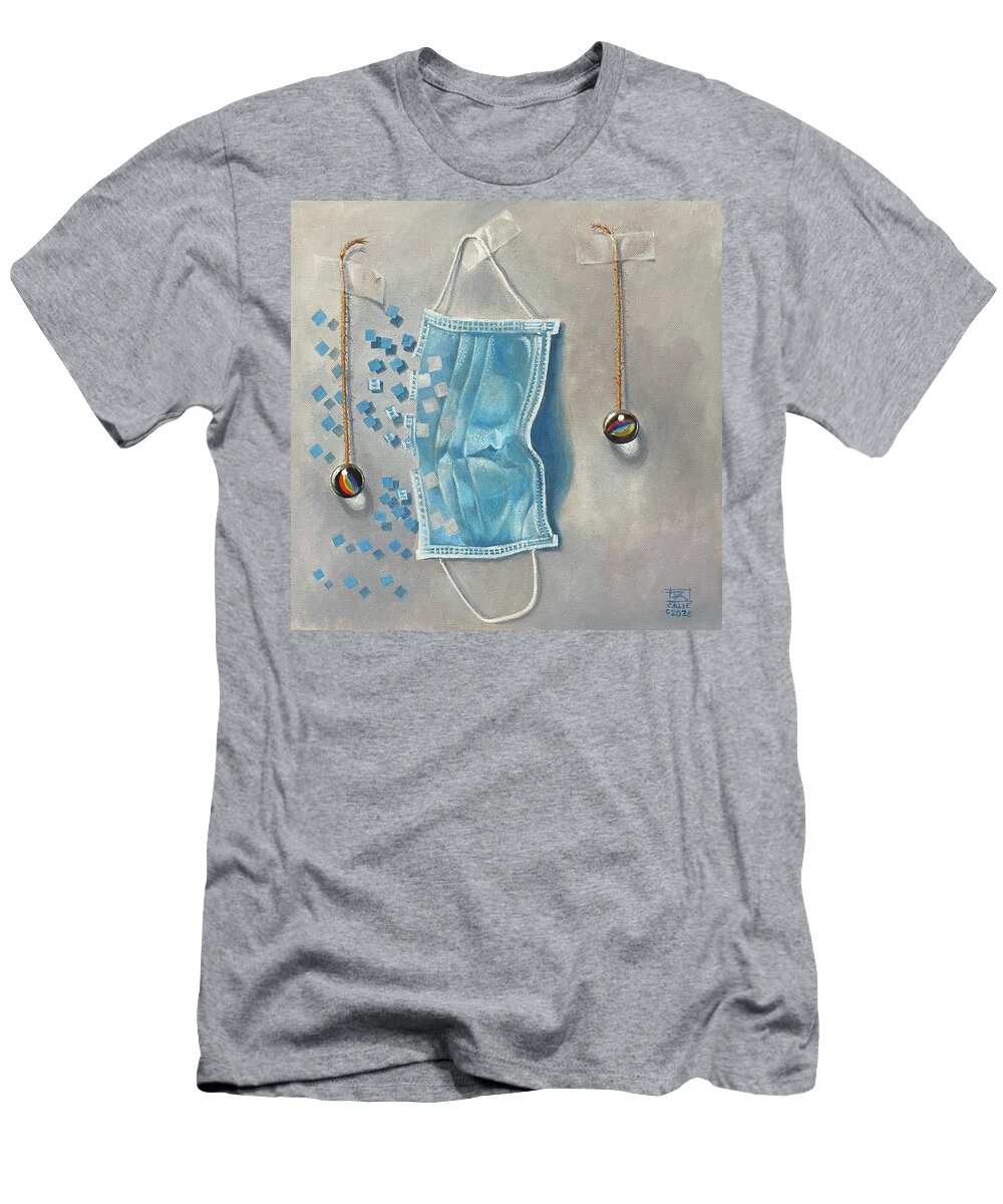 Social Distancing T-Shirt featuring the painting Social Distance by Roger Calle
