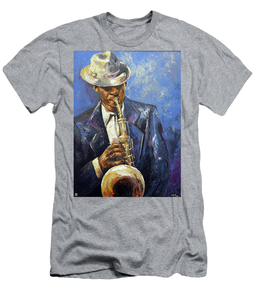  T-Shirt featuring the painting Song Of My Soul by Berthold Moyo