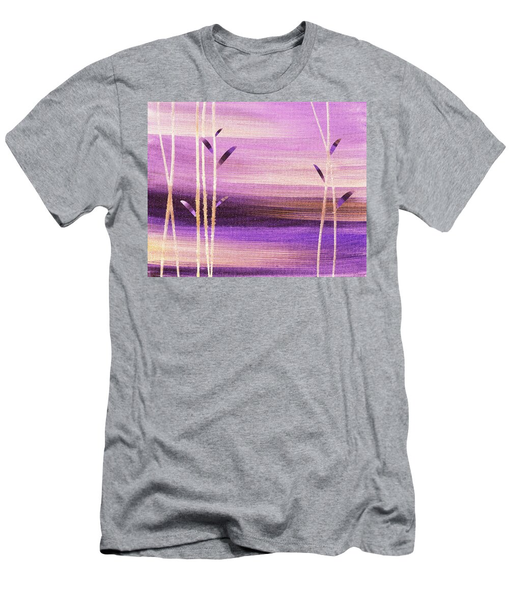 Soothing T-Shirt featuring the painting Soothing Morning Meditative Abstract Landscape In Soft Purple by Irina Sztukowski