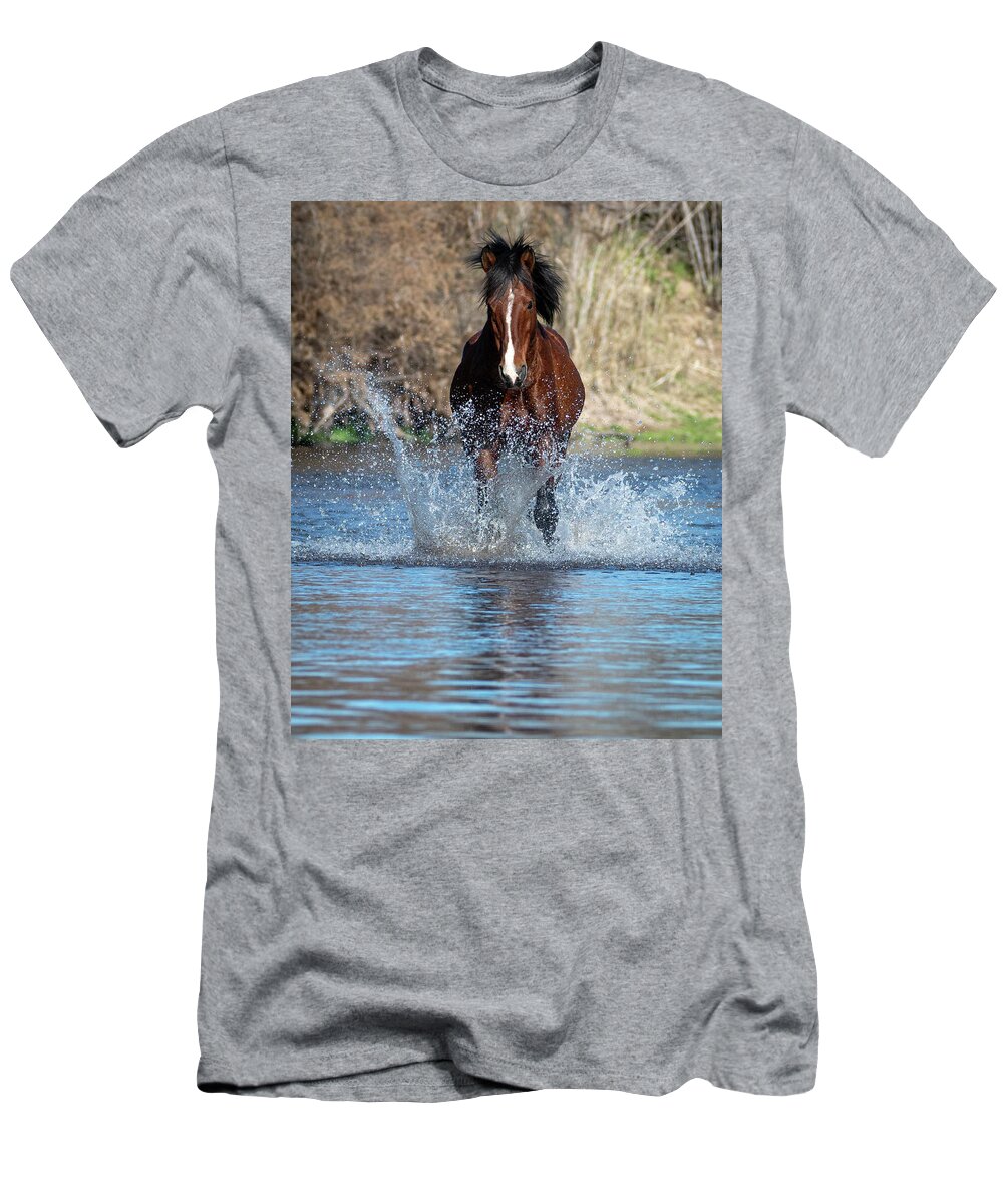Wild Horses T-Shirt featuring the photograph Splash 1 by Mary Hone