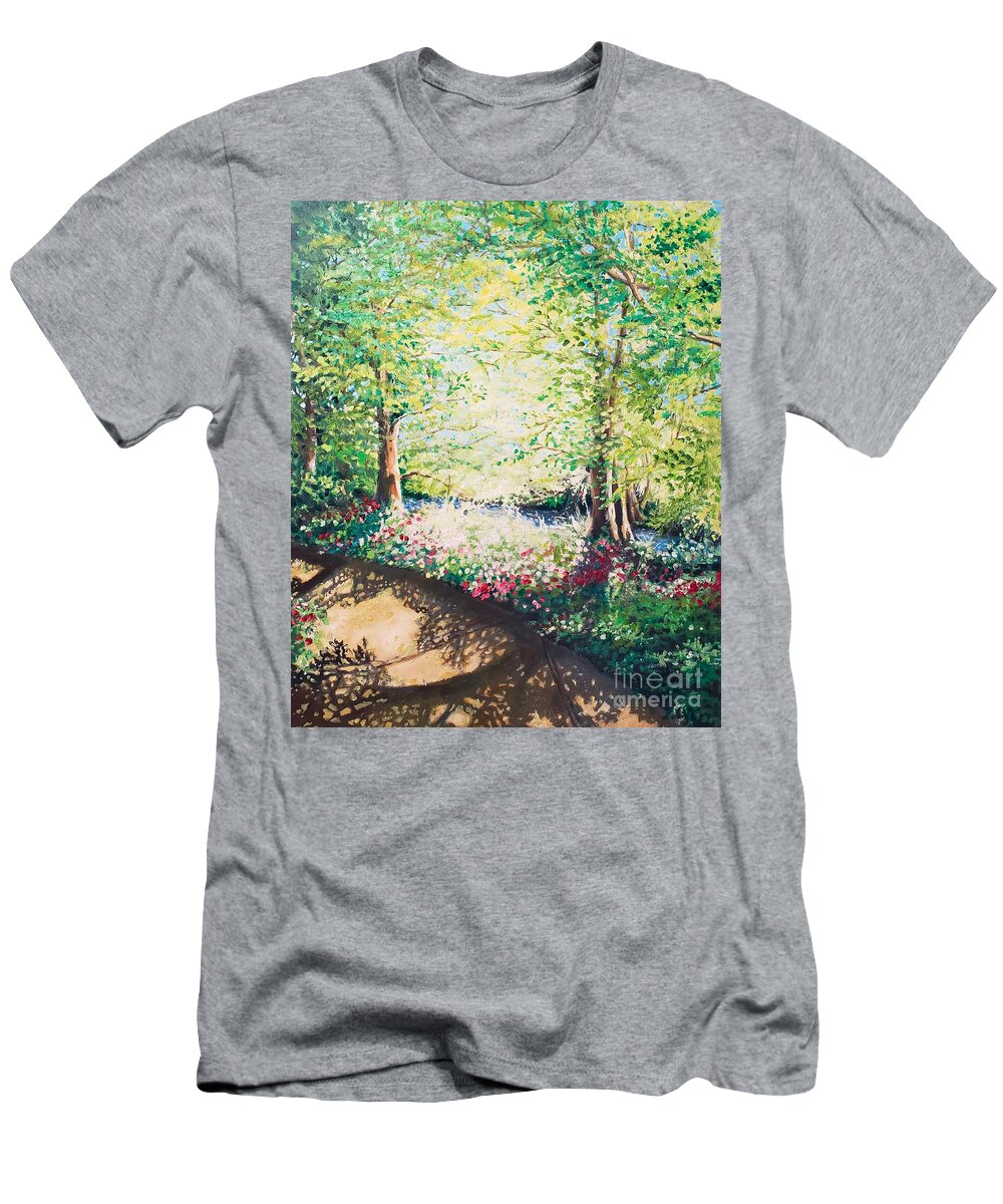 Spring T-Shirt featuring the painting Spring Greens by Merana Cadorette