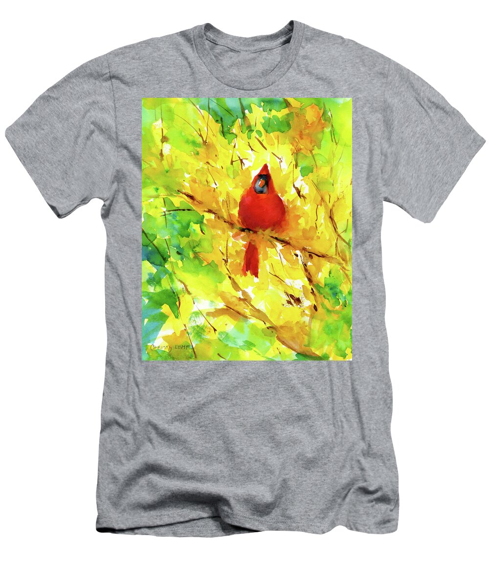Cardinal T-Shirt featuring the painting Spring Hideout by Christy Lemp
