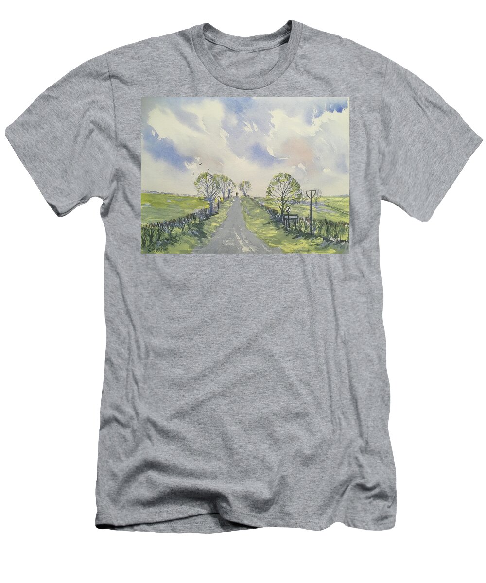 Watercolour T-Shirt featuring the painting Spring Sky over York Road, Kilham by Glenn Marshall