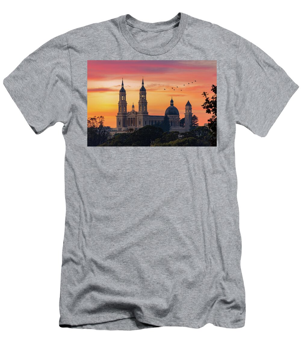 St. Ignatius T-Shirt featuring the photograph St. Ignatius Sunset by Laura Macky