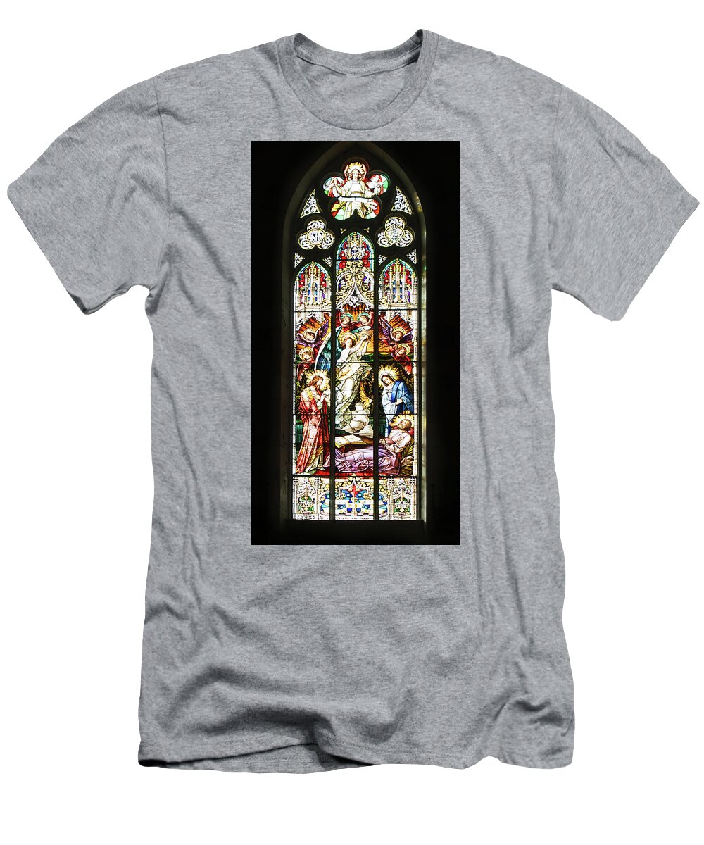 St. Joseph Oratory T-Shirt featuring the photograph St. Joseph Oratory Stained Glass Window by Stoneworks Imagery