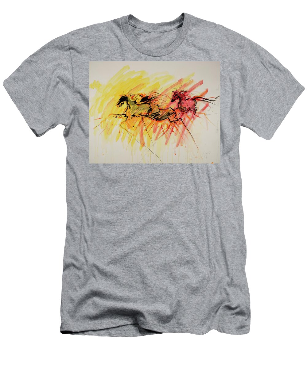 Wild Horses T-Shirt featuring the painting Stampede Aurae by Elizabeth Parashis