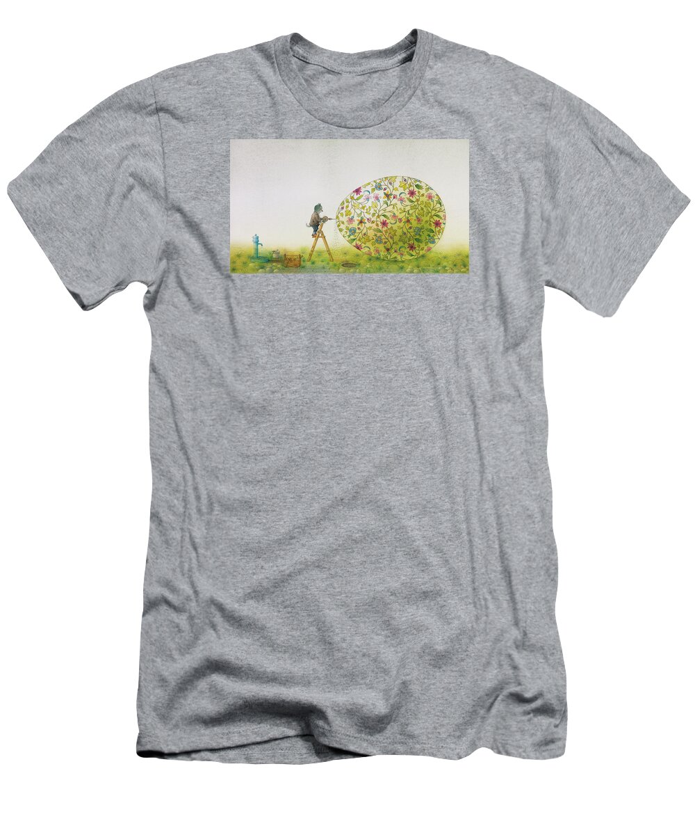 Easter Egg Cat Holiday Mystery Yard Colors Flowers Fairytale T-Shirt featuring the drawing Star Bird 12 by Kestutis Kasparavicius