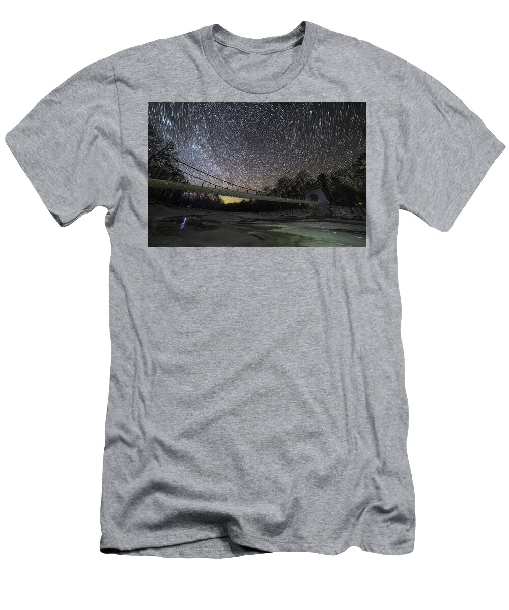 Wire Bridge T-Shirt featuring the photograph Star Trails at the Wire Bridge by John Meader