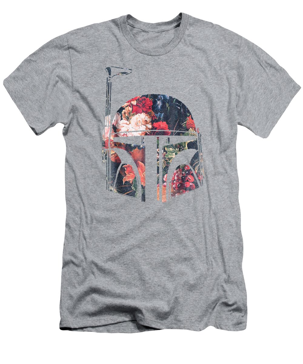 Star Wars Boba Fett Floral Print Helmet Graphic T-Shirt