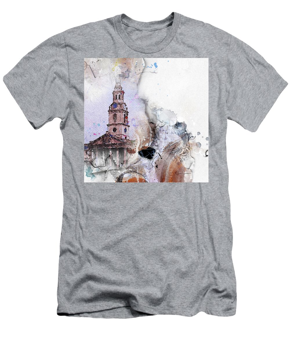 London T-Shirt featuring the mixed media Steeple - St Martin's in the Field by Nicky Jameson