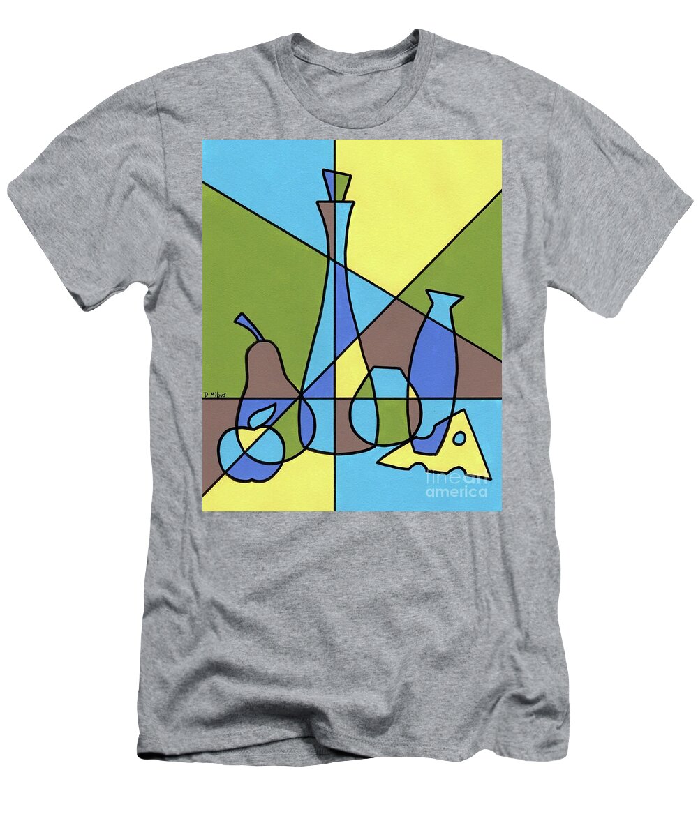 Mid Century Modern T-Shirt featuring the painting Still Life with Lines by Donna Mibus