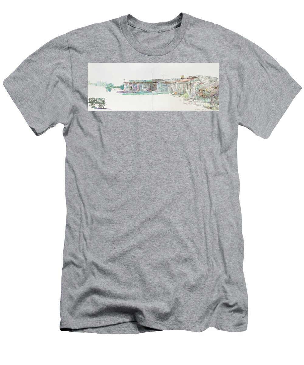 Watercolor T-Shirt featuring the painting Stone House Rogersville New Mexico by Glen Neff