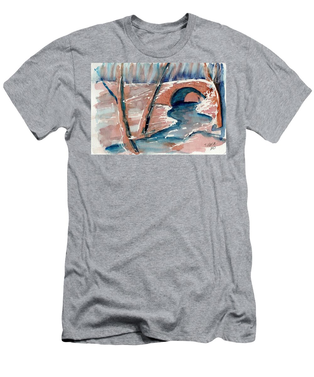 Semicircle T-Shirt featuring the painting StoneArch Bridge in Stillwater by Tammy Nara