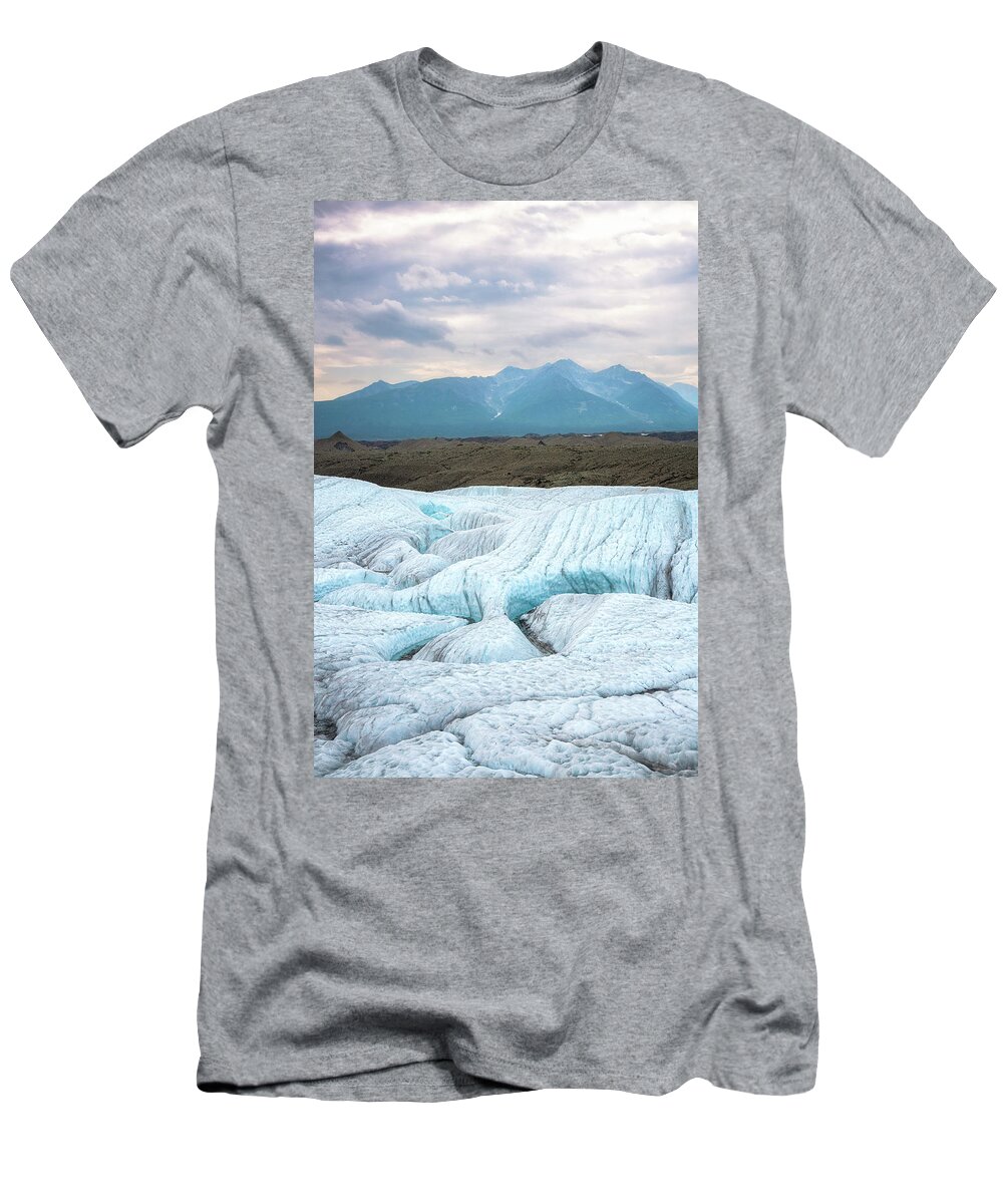 Alaska T-Shirt featuring the photograph Stormy Day on Glacier by Alex Mironyuk