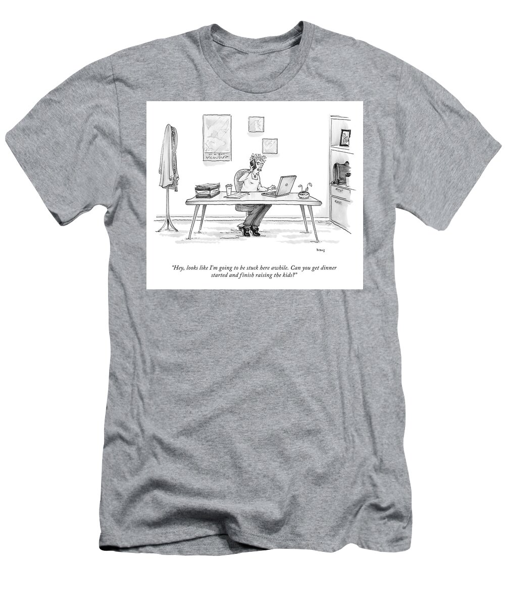 hey T-Shirt featuring the drawing Stuck Here Awhile by Teresa Burns Parkhurst