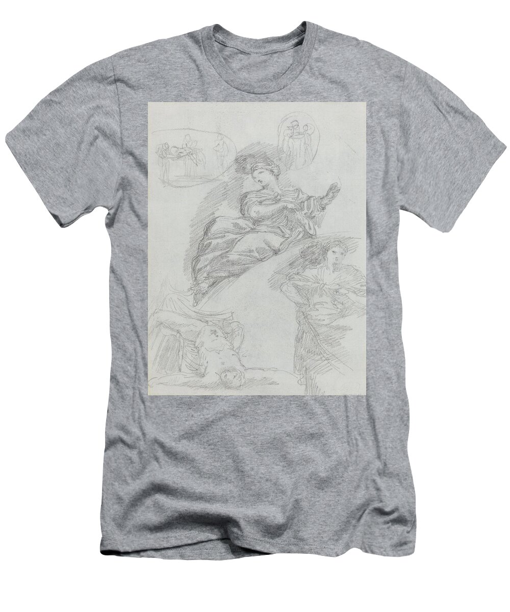 William T-Shirt featuring the drawing Studies of Figures verso art by Anicet Charles Gabriel Lemonnier French