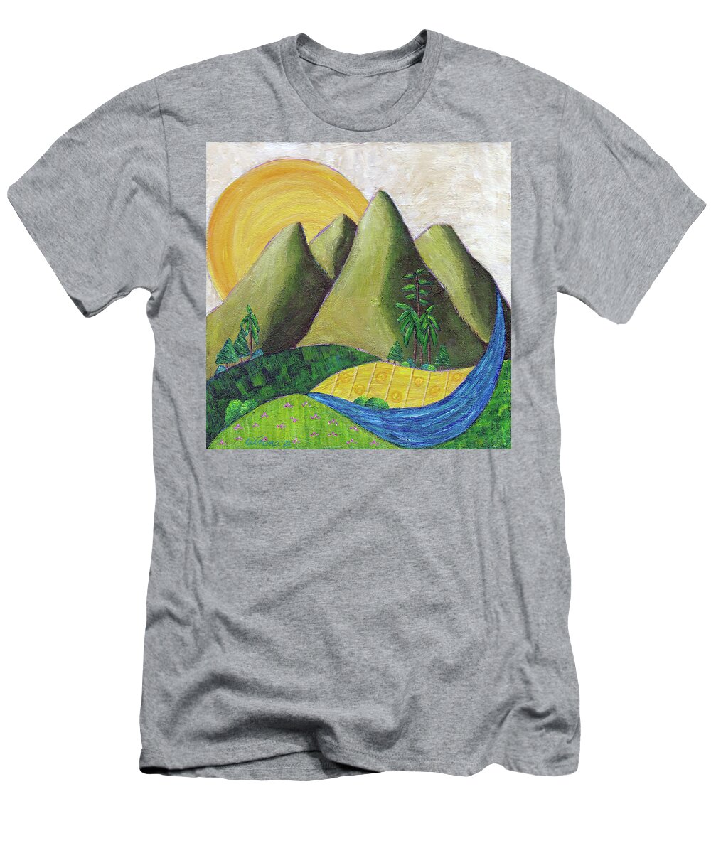 Mountain T-Shirt featuring the painting Summer Mountains by Winona's Sunshyne