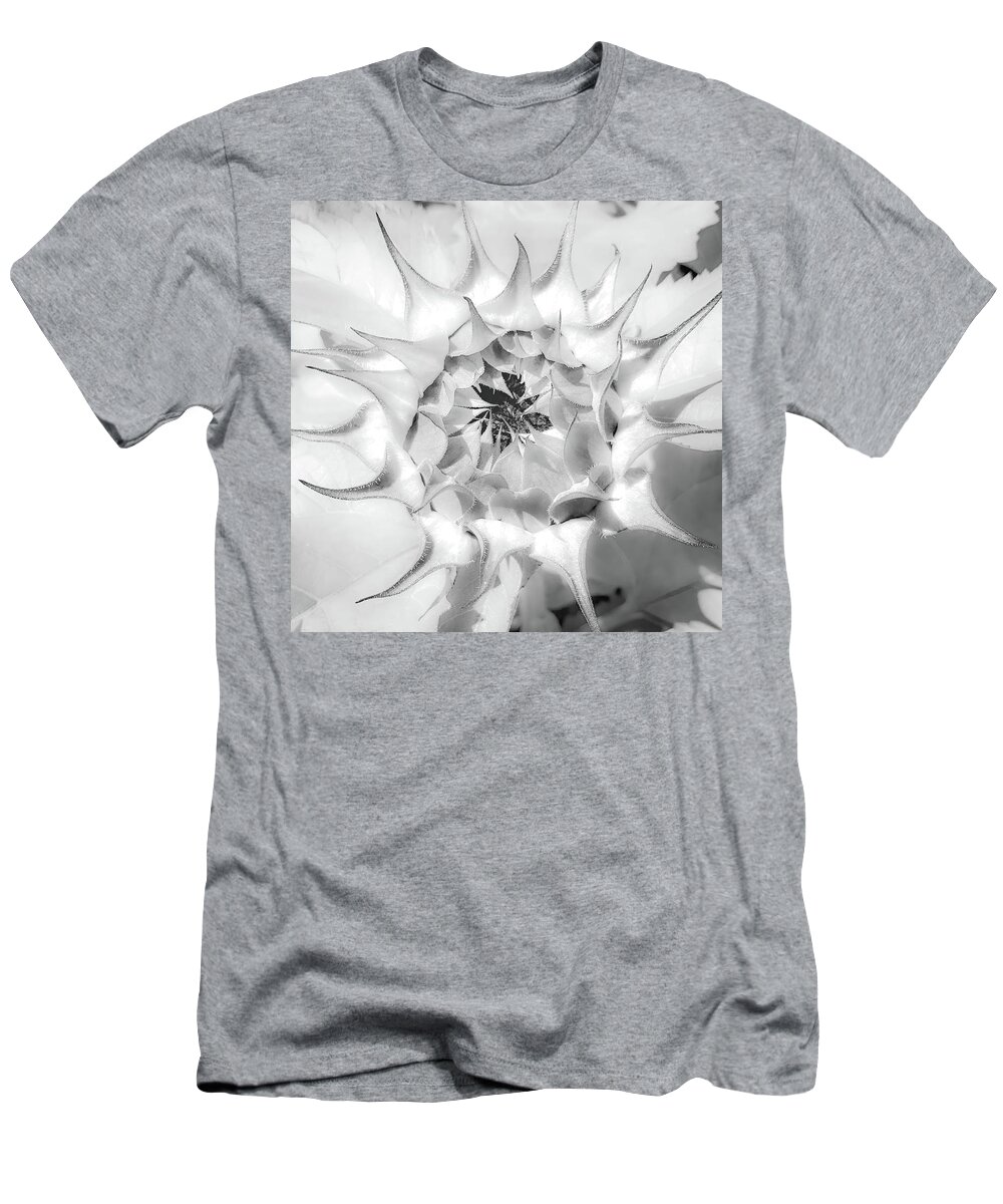 Sunflower Blossom T-Shirt featuring the photograph Sunflower Blossom Black and White Abstract by Rebecca Herranen