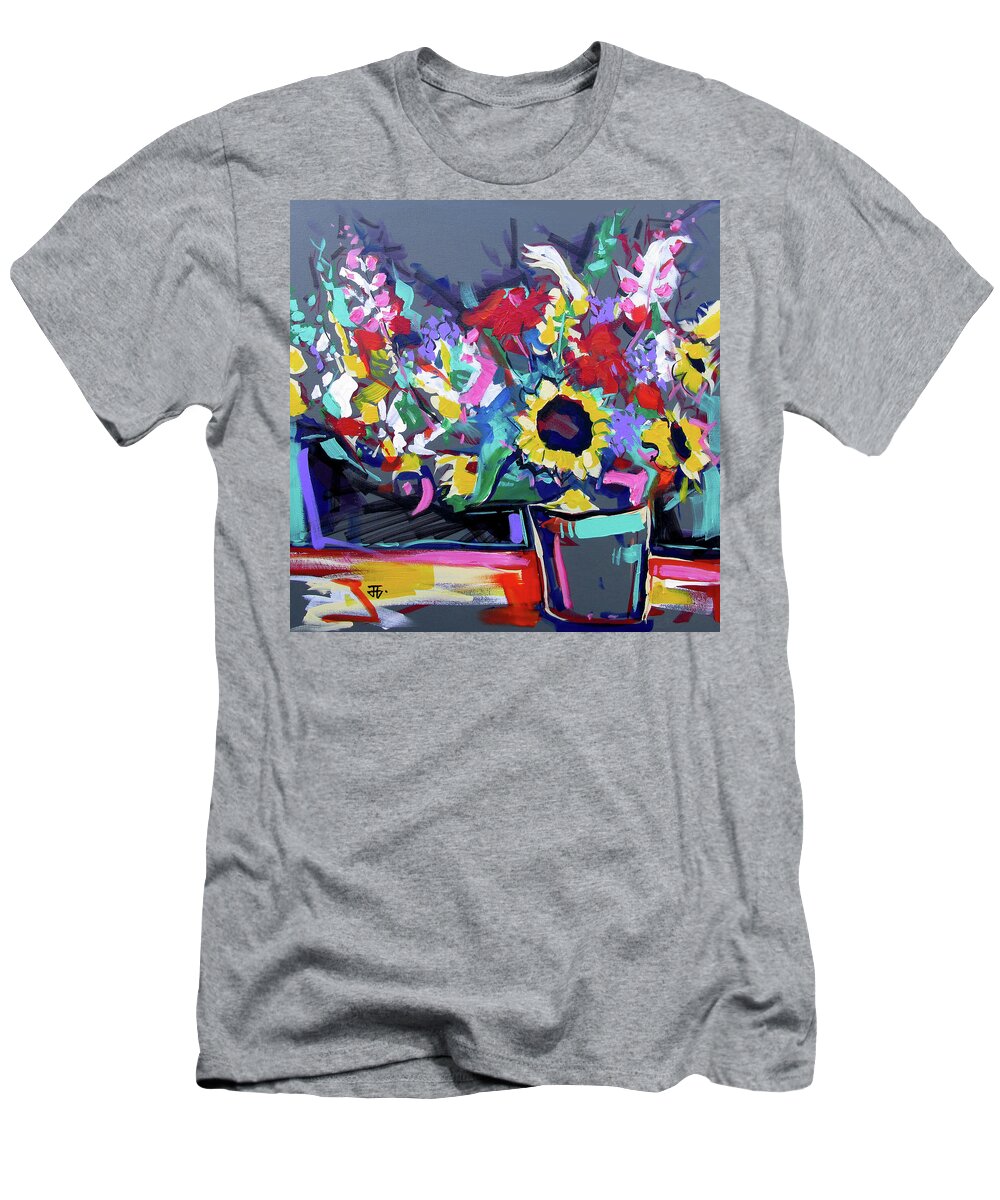 Sunflower Vase T-Shirt featuring the painting Sunflower Vase by John Gholson