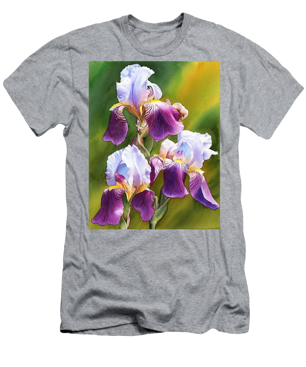 Iris T-Shirt featuring the painting Sunny Irises by Espero Art