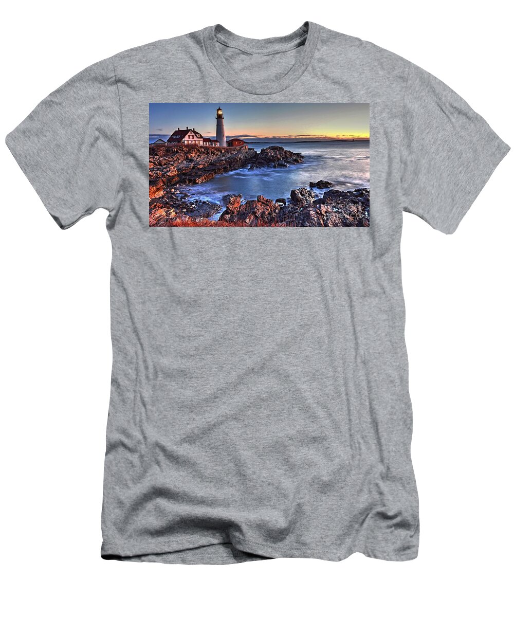 Portland Head Light T-Shirt featuring the photograph Sunrise at the Lighthouse by Steve Brown