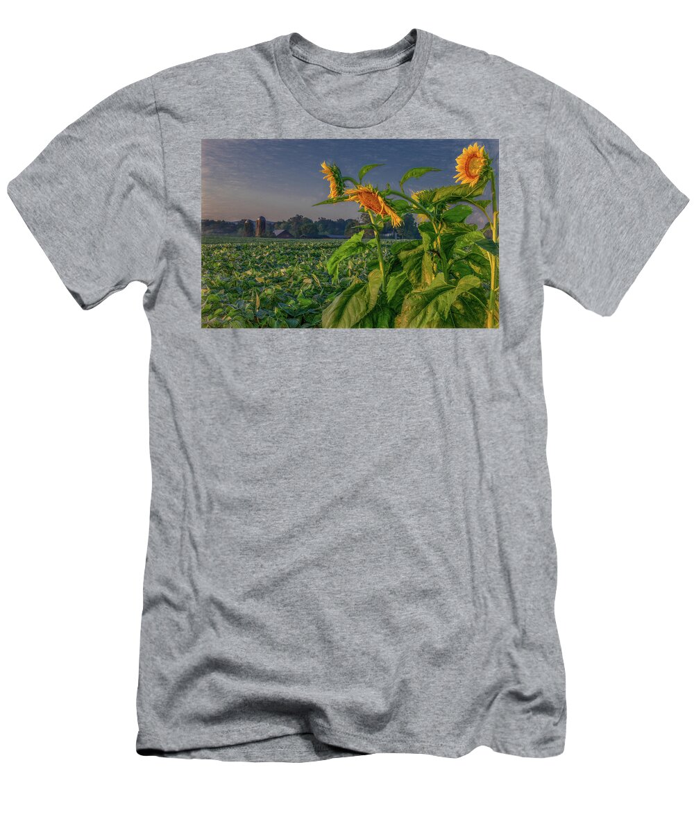 Tennessee T-Shirt featuring the photograph Sunrise With Sunflowers by Marcy Wielfaert