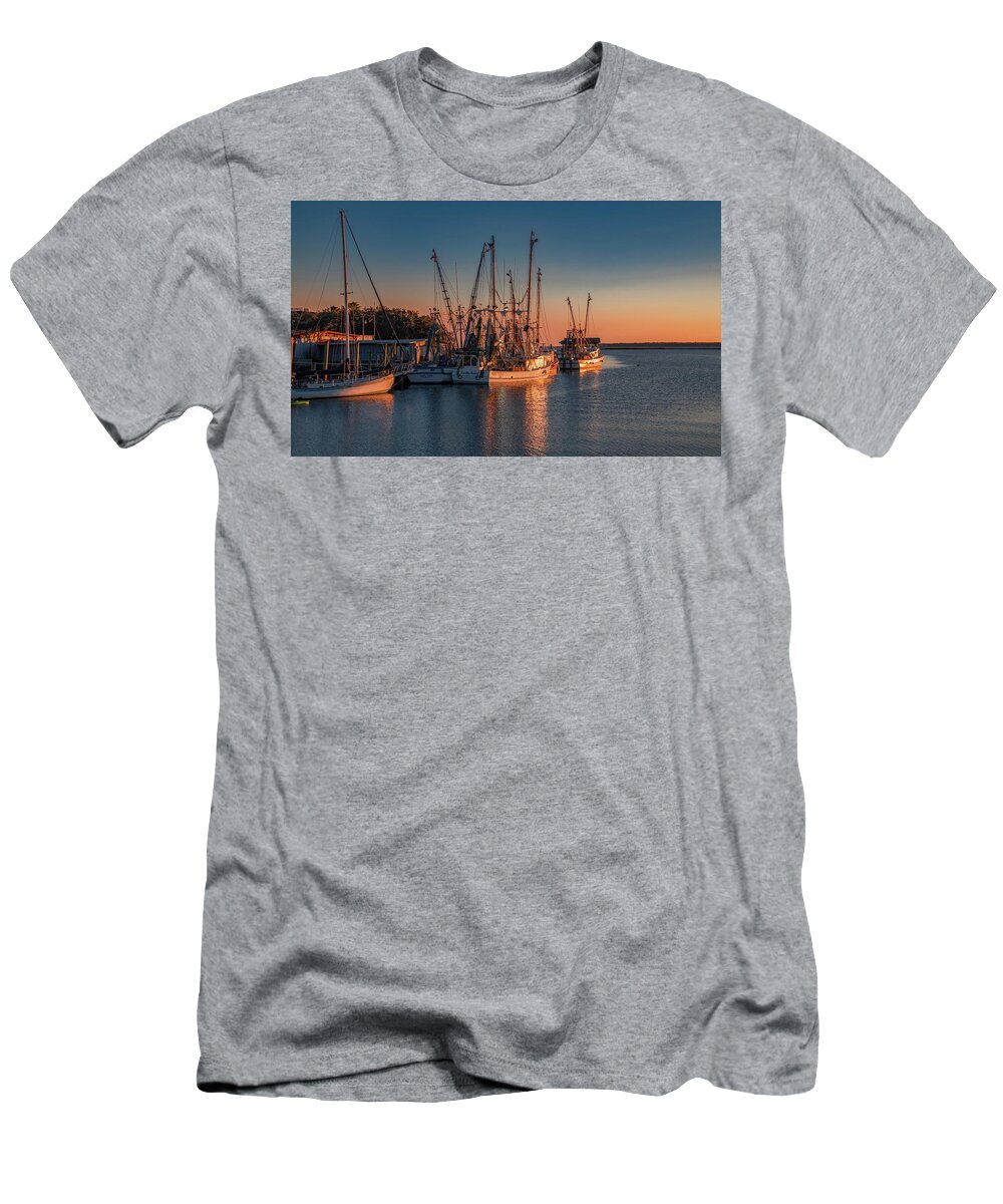 Sunset T-Shirt featuring the photograph Sunset at Shem Creek, Charleston by Marcy Wielfaert