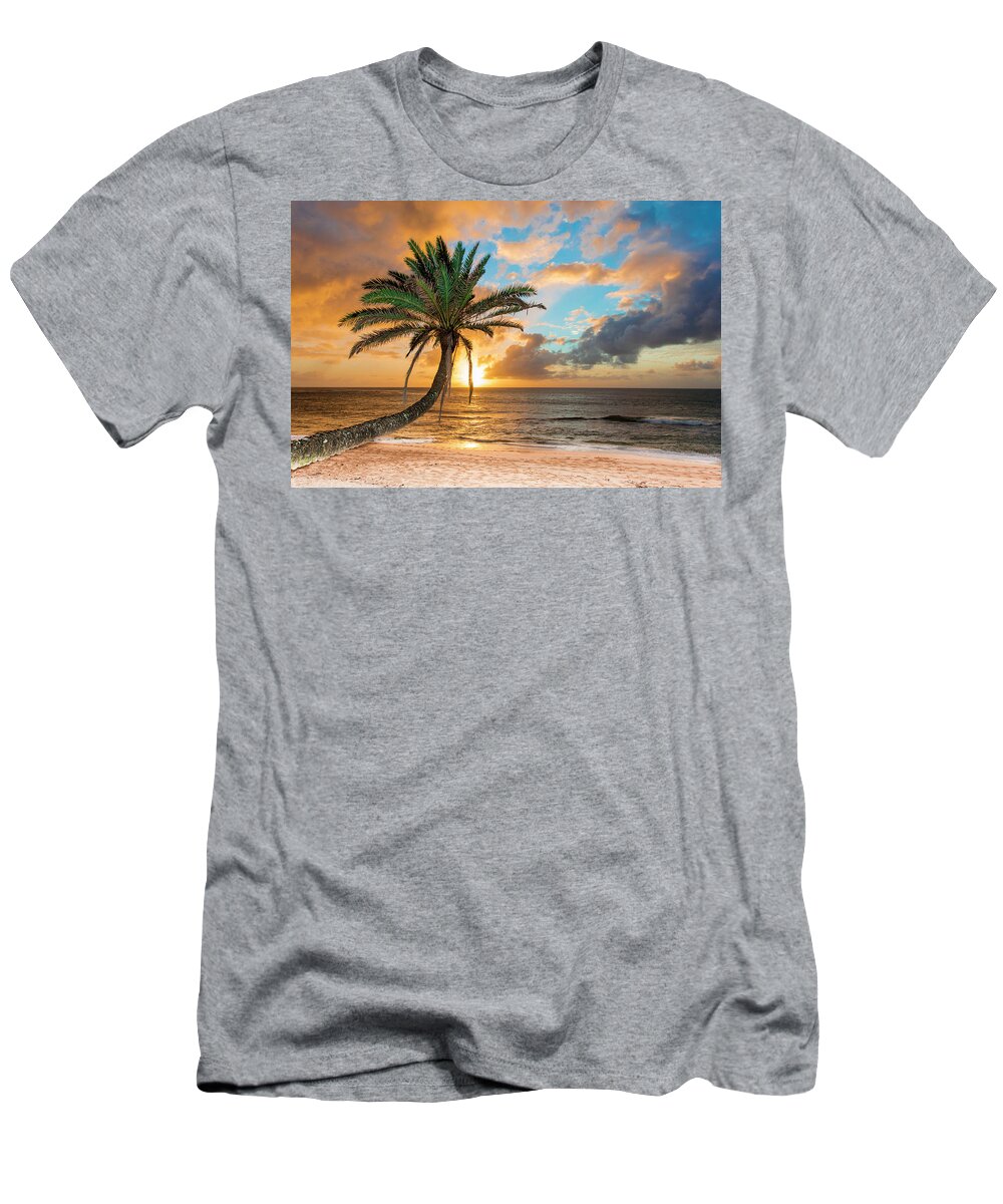 Sunset Beach Golden Palm T-Shirt featuring the photograph sunset Beach golden Palm by Leonardo Dale