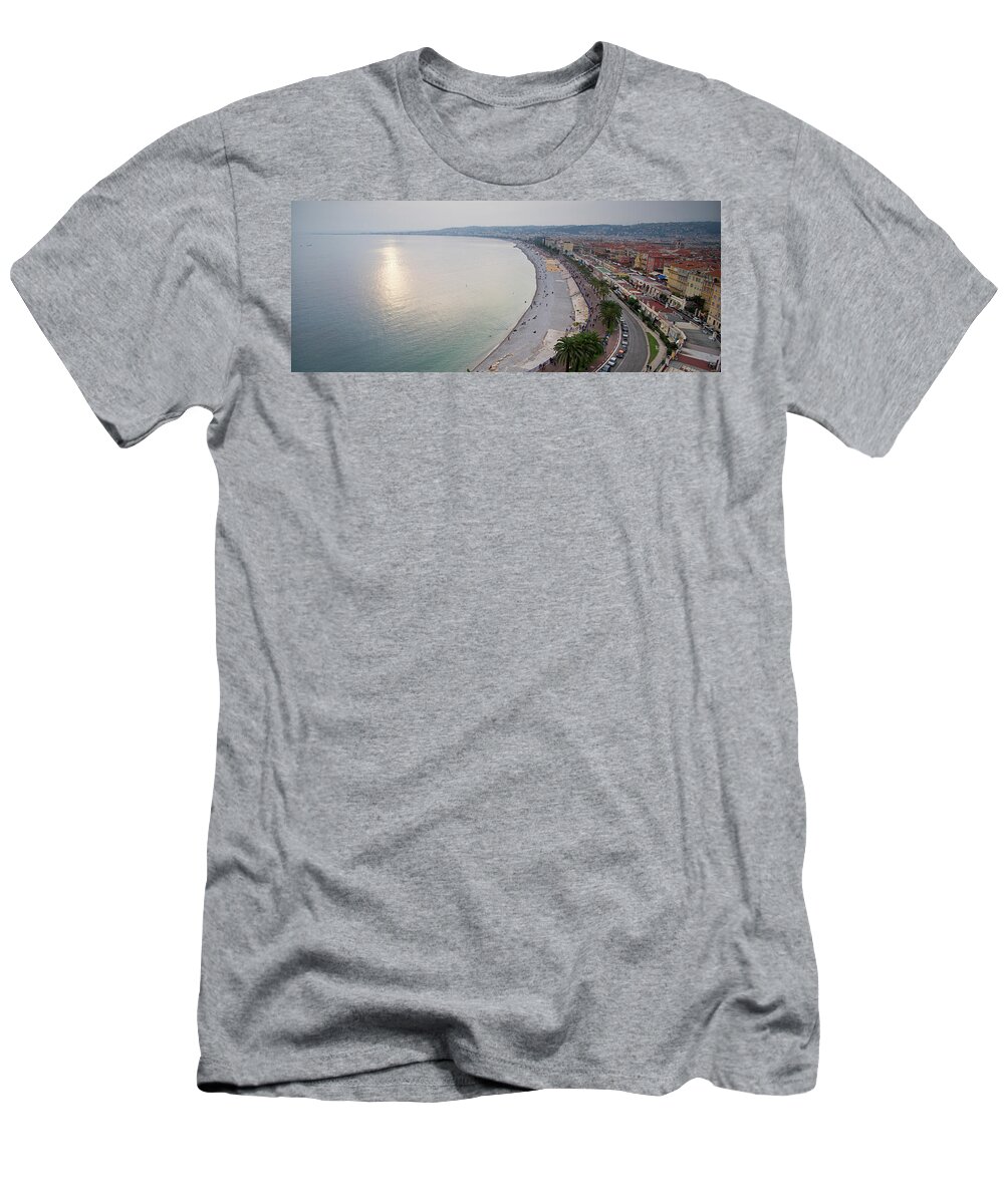 Above T-Shirt featuring the photograph Sunset over the French Riviera in Nice on a misty evening by Jean-Luc Farges